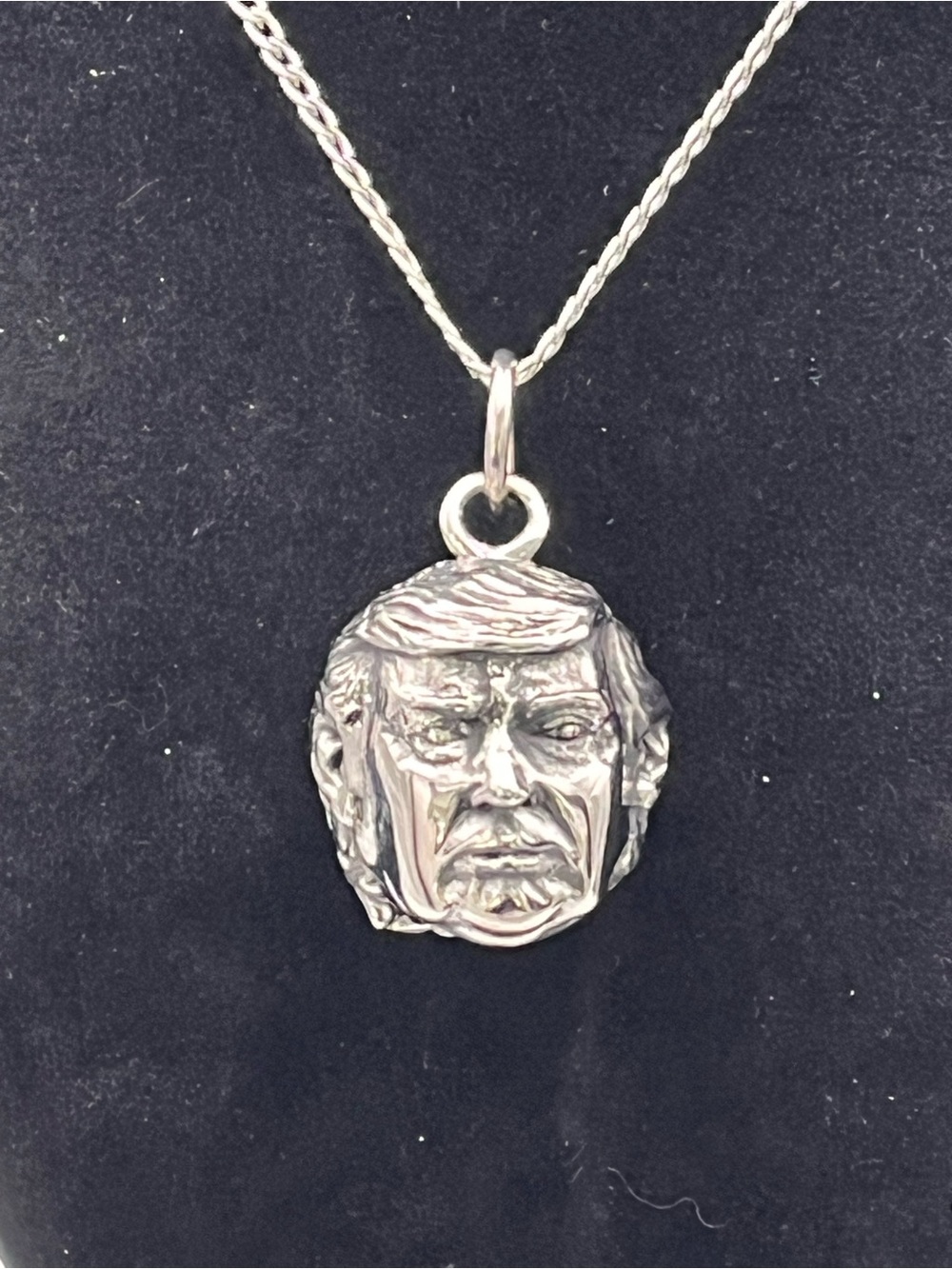 24” Stainless Steel Sculpted Face Pendant of President Trump w/ Cuban Chain